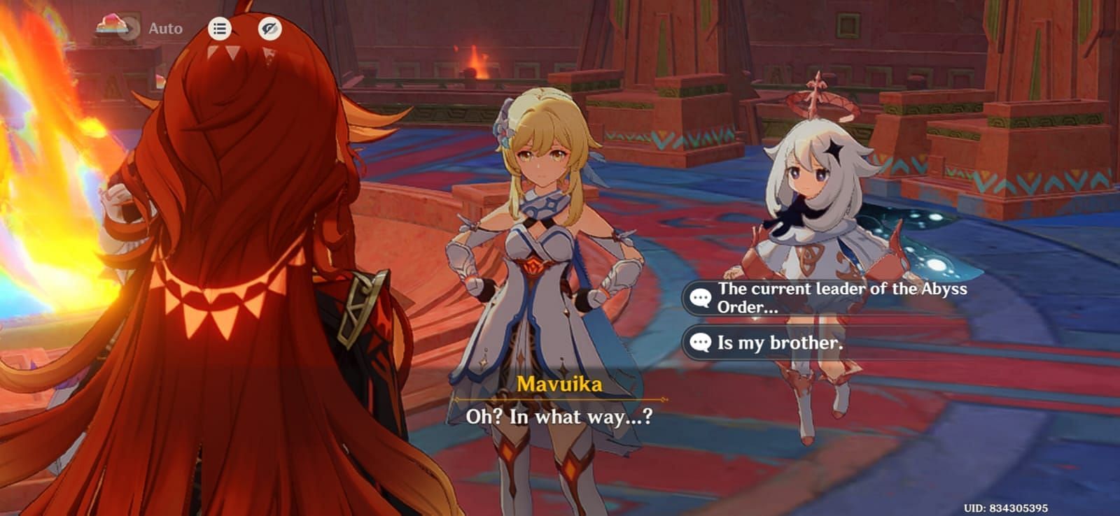 Traveler informs Mavuika that the leader of the Abyss Order is their sibling (Image via HoYoverse)